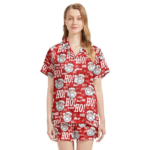 Image of Silk Satin Pajama Set for Women Summer Lounge Pjs Sets 2 Piece Suit Ladies Button Down Tops And Shorts Sleepwear