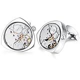 HONEY BEAR Mens Vintage Watch Movement Steampunk Cufflinks with Box-Working,Triangle Silver