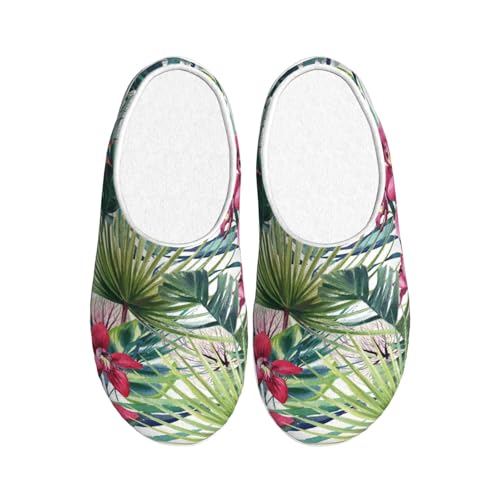 NImongt Pantoufles d'intérieur lavables avec motif plantes tropicales pour homme et femme, chaussures d'hôtel élégantes pour invités