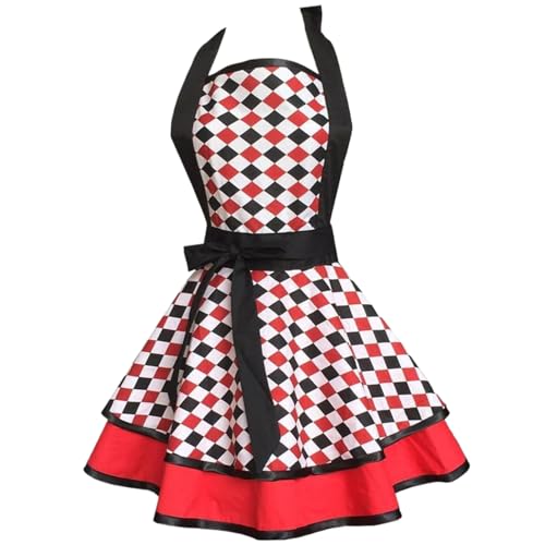 Tablier en coton rouge diamant pour femme cadeau idéal cuisine et peinture artistique