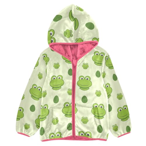 OTVEE Green Frog Pattern Kids Hoodie Jacket Fall Spring Full Zip Warm Outwear Coat