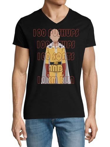 T-shirt Anime 175 col V homme coton noir vêtement été uni