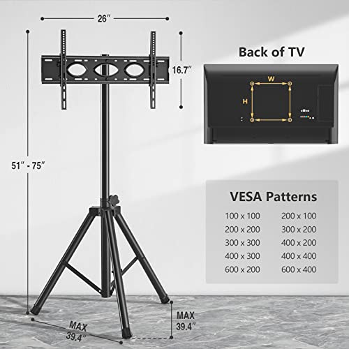 Portable Tv Stand Tripod Tv Stand For 23-75 Inch Led Lcd Oled For Flat Screens, Outdoor Tv Stand With Mount, Height Adjustable, Hold Up To 100 Lbs, Max Vesa 600X400M, Black Tv Stand #TOP5