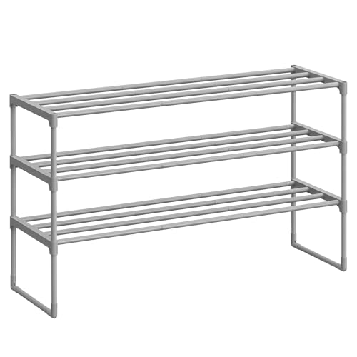 SONGMICS 3-Tier Shoe Rack, Upright or Inverted, Gray