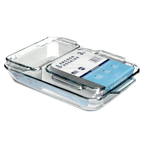 Anchor Hocking Glass Baking Dishes for Oven, 3 Piece Set (3 Qt...