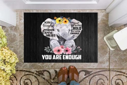���փ}�b�g �D�����ă^�t�ŗ͋����Ĉ��ɂ��ӂꂽ�ہB�ۍD���̕��� 50×80cm doormat Kind Tough Powerful Love Valued Elephant For Elephant Lovers