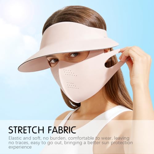 Image of SANNIDHI Summer Face Mask with Wide Brim Cap, 2 in 1 Sun Protection Visor Hat and Face Cover for Women Bike Riding, UPF 50+ Outdoor Cool Touch UV Mask Set, Ventilated Open Crown