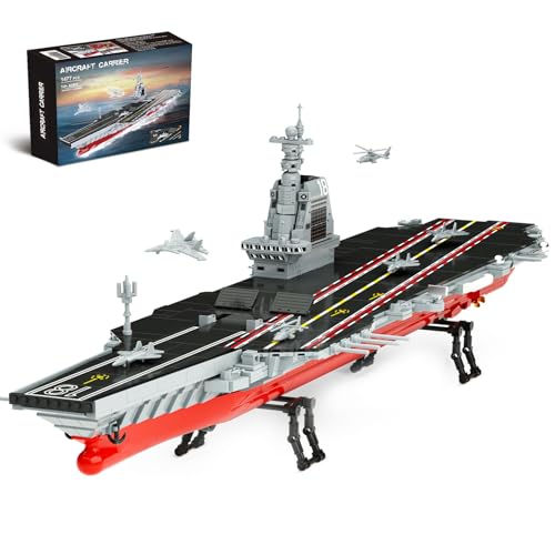 Aircraft Carrier WW2 Military Battleship Building Block Set, Large-SizedCruiser Toy, Military Battle Ship with Helicopter and City Lifeboat, Compatible with Lego Sets for Adults (1514pcs)