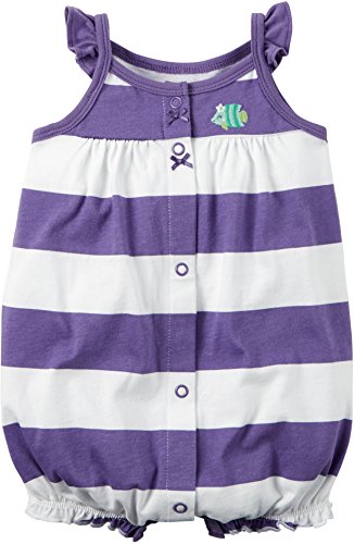 Carters Baby Girls Snap-Front Striped Romper Fish Art Purple 3M