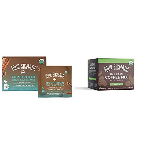 Four Sigmatic Chai Latte, Organic Instant Chai Latte With Turkey Tail, 10 Count & Four Sigmatic Mushroom Coffee, Organic Instant Mushroom Coffee With Cordyceps And Chaga Mushrooms, 10 Count #TOP19