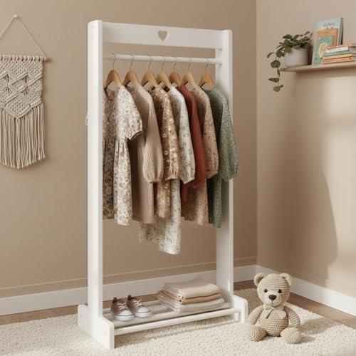 Puckdaddy® Montessori Kindergarderobe Svetje, Weiß, Ablage, Stange