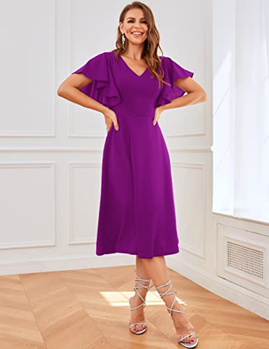 Image of Bridesmay Women's Formal Wedding Guest Dress for Women 2026 Short Sleeve Fit and Flare Tea Party Dresses