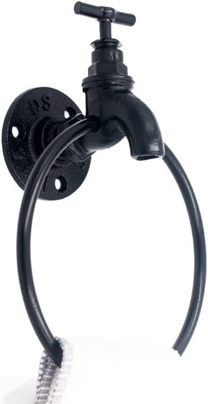 LSLYTQ Vintage Industrial Style Towel Ring, Rustic Pipe Hand Towel Holder, Wall Mounted Hand Towel Rack for Bathroom Black