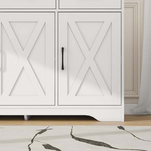 Panana Wooden Sideboard 3 Drawers 3 Doors Entryway Dining Room Console Living Room Storage Farmhouse Sideboard Cabinet (White) - Image 8