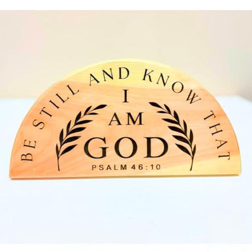 Image of ODUN Christian Gift Artefacts Bible Verse Psalm 16:10 | Be still and know that i am GOD Size 14 X 7 inches | semi circle Shape | Dual purpose Mounting and Table Frame | Semi Glossy finished (Verse)