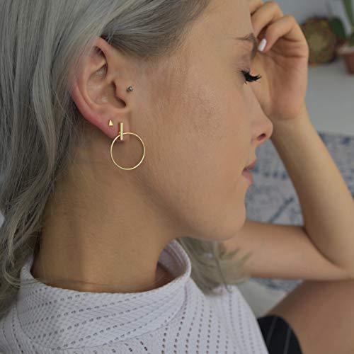 Circle & Bar Front Hoop Earrings | 18k Gold Plated Hypoallergenic Brass - Thumbnail 3