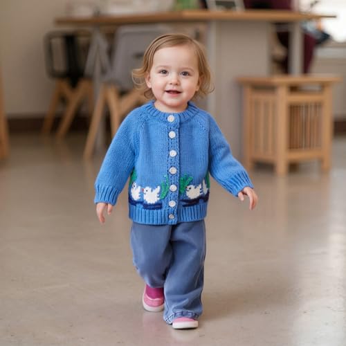 Baby Girl Cardigan Knit Sweater Animal Embroidery Chunky Coat Doll Collar Knitwear Toddler Infant Fall Winter Clothes2