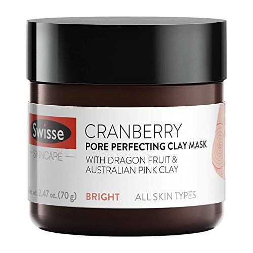 Swisse Natural Skincare Cranberry Australian Pink Koalin Clay Face Mask | All Skin Types | Exfoliate, Refine & Tighten Pores | Cranberry Extract, Dragon Fruit, Lemon Extract, Willow Bark | 2.47 Oz