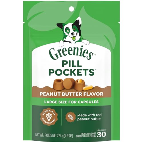 Image of Greenies Pill Pockets for Dogs Large Size, Dog Treat Pouch for Capsule Medication, Peanut Butter Flavor, 7.9 oz. Pouch (Pack of 6)