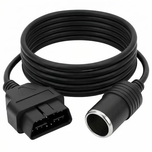 QWORK® OBD2 Adapter do zapalniczki 16Pin Złącze - Przedłużacz 18AWG 60CM - do zasilacza samochodowego