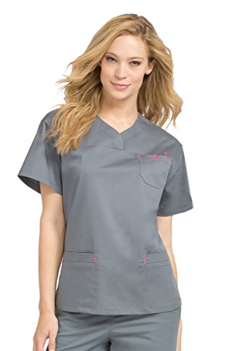 MedCouture Women's Sport Neckline Scrub Top, Steel/Cotton Candy, Small