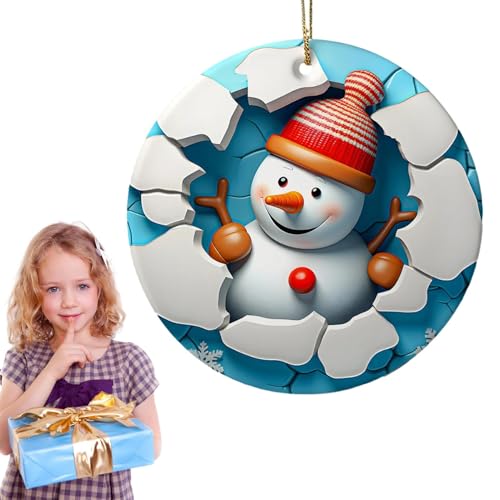 Adornos navideños de cerámica, Papá Noel, adornos para el árbol de Navidad | Decoraciones navideñas de cerámica 2D,Decoración de árbol plana para interiores