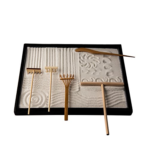 ICNBUYS Professional Mini Zen Garden Rake Tools Set Three rakes One Bamboo Drawing Pen One Pushing Sand Pen