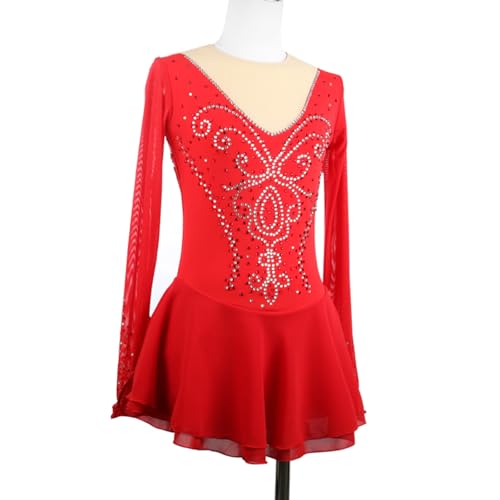 DIJITOO Vestido de patinação artística, malha de strass de linha mangas ponta dos dedos fantasia de