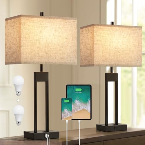 25.5’’ Nightstand Table Lamps for Bedrooms Set of 2, Bedside Lamp...