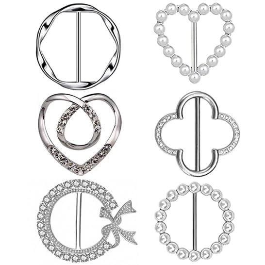 Image of 6PCS Silk Scarf Ring Clip T-shirt Tie Clips for Women Fashion Metal Ring Scarves Clasp Waist Buckle for Shirts Clothing Silver Zinc Alloy Pearl Wrap Holder with 1 Exquisite Box