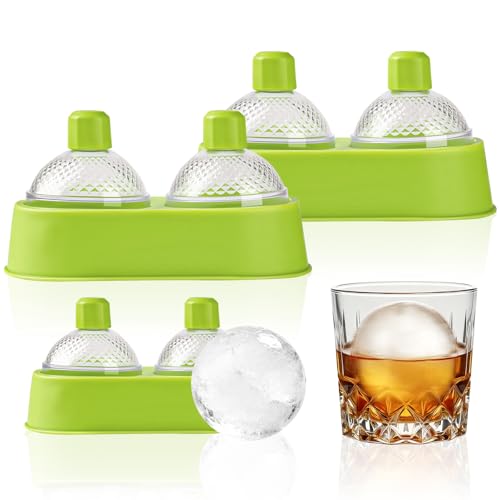 kawayiads Ice Ball Mould with Silicone Base, 2 Pack Large 2.5" Ice Ball Maker for Whiskey, Cocktails & Cold Drinks, Food-Grade Silicone Round Ice Cube Tray, Easy Release & Leak-Proof Design