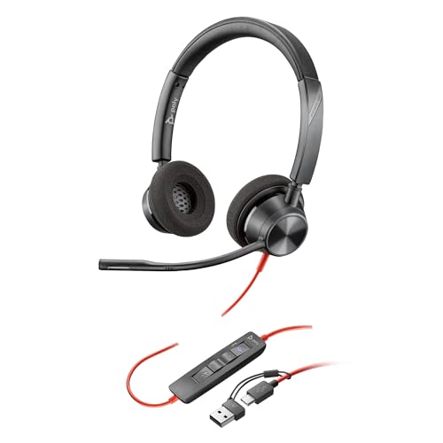 Poly (Plantronics Blackwire 3320 Stereo Headset, On Ear W/Noise-Canceling Mic, 130G, Connect to Mobile/Tablet Via USB-C/A, 180-Degree Pivoting Speaker