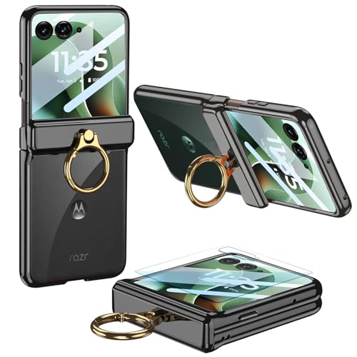 Furwabo Funda para Motorola RAZR 60 Ultra con Protector de Pantalla Incorporado, Protección con Bisagra Magnética y Soporte de Anillo, Transparente de Lujo Funda para Motorola RAZR Ultra 2025 (Negro)