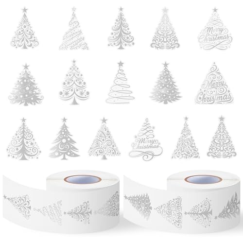 Image of Foil Christmas Tree Stickers - 1000 Pcs Easy Peel Metallic Tree Waterproof Vinyl Reusable Laptop Sticker Coloring Book Scrapbook Water Bottle Page Activity Pad Birthday Party Favor Skateboard