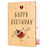 Happy Birthday Card with Envelope, Handmade Wooden Birthday Greeting Cards for Wife Husband Mom Dad