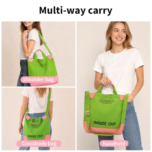 Image of Canvas Tote Bag For Women inside out bag Crossbody Handbag with Adjustable Strap and Coin Purse for Work,Travel,Grocery