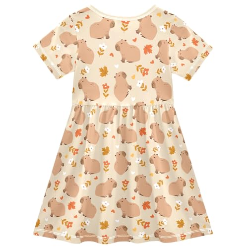 Summer Girl Dresses Funny Capybara Daisy Toddler Short Sleeve A-line Dress Casual Sundress2