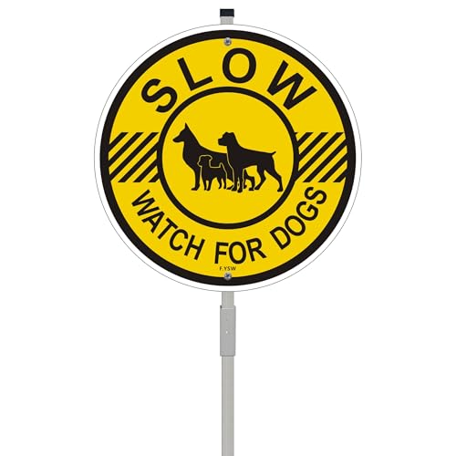 Slow Watch For Dogs Sign 10 x 10 With 28 Long Metal Stakes Dogs at Play Sign Aluminum Outdoor Use Yard Dog Runs In Front Of Cars Sign Stand