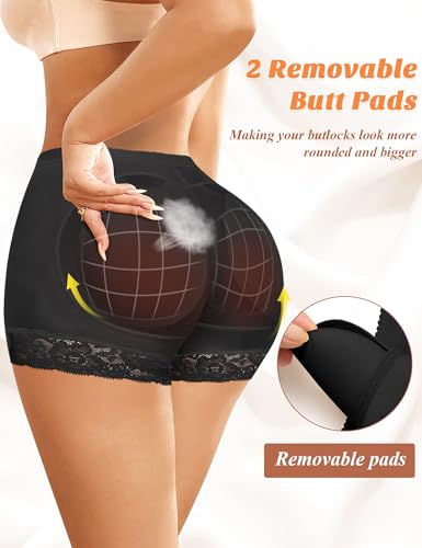 DERCA Padded Underwear for Women Butt Lifter Seamless Booty Pads Butt Enhancer Panties Lace Shapewear Boyshorts3