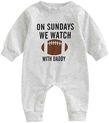 Infant Baby Boys Girls Football Season Jumpsuit Watch Football with Daddy Funny Romper Playsuit Sweatshirt (with Daddy, 0-3 Months)