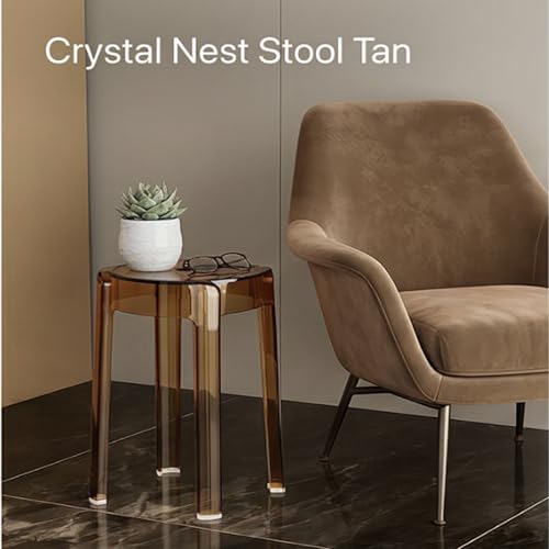 Image of The Artment your artistic apartment Tan Color CrystalNest Transparent Acrylic Stackable Round Accent Stool, Modern Side Stool for Living Room, Bedroom and Home & Office (Set of 6)