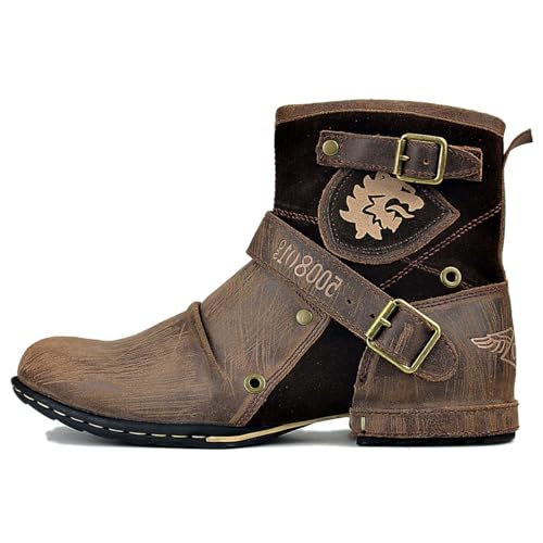 Image of OSSTONE Moto Boots for Men Fashion Zipper-up Leather Chukka Boots Casual Shoes Retro Style OS-5008-1-DA1B1