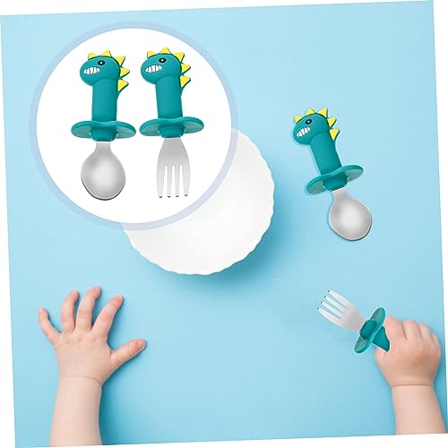 CHILDWEET 1 Conjunto Colher e garfo de silicone colher infantil garfinho infantil utensilios de sili