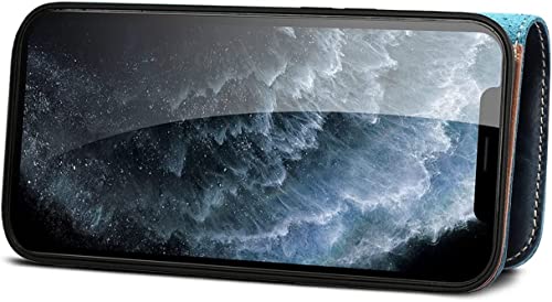 Étui en cuir véritable pour iPhone 14 chic bleu à rabat