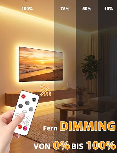 Lamomo COB LED Streifen, Warmweiss Dimmbar 3M LED Strip mit Fernbedienung, 3000K Selbstklebend Wasserdicht Neon Led Leiste, 10mm Breit, Silikon Flexibel Lichtleiste für Innen Schrank Deko, CRI90+