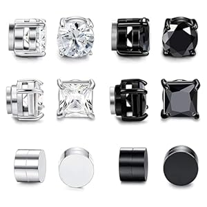 6 Pares de Pendientes Iman Hombre,Pendientes de Iman Hombre de Moda Sin Perforar,Pendientes Magneticos Hombre para Hombres y Mujeres,Pendientes de Iman Accesorios de Moda