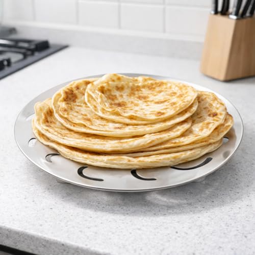 Image of 7Seas Roti Stand Stainless Steel Chapati Holder with Airflow Cut Design, Raised Base Heat Retention, 9 Inch Steel Roti Plate for Keeping Rotis Warm, Phulka Paratha Table Serving for Home & Kitchen