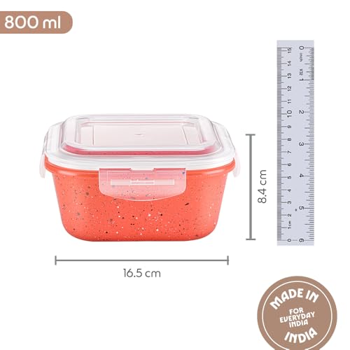 Image of Borosil 800 ml Kube Pink Food Storage Container with Air Tight Lid | Square Shape Borosilicate Glass Organiser | Microwave & Dishwasher Safe | For Fridge, Kitchen Storage