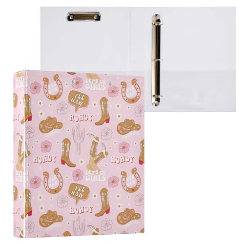 Naanle Cowgirl y-g353495903p998c1062s2408 Classeur à 3 anneaux de 3,8 cm avec porte-bloc et 3 poches intérieures transparentes, capacité de 200 feuilles format A4, couverture rigide décorative pour