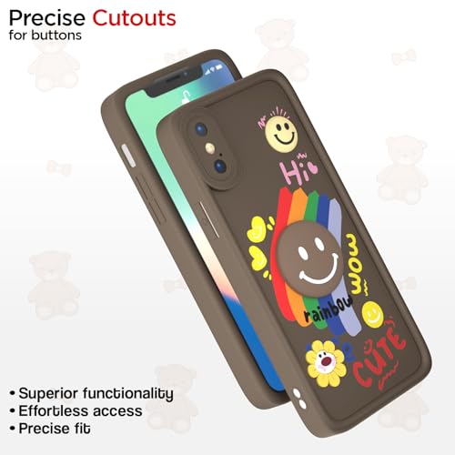 Image of Pikkme Back Cover for iPhone X /Xs | Soft Silicone| Cute Rainbow Smile & 3D Cartoon Flower Design | Shockproof Raised Camera Protection Bumper Case (Brown)